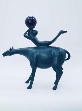 现代简约新中式牧马人摆件雕塑样板房售楼处书房客厅软装饰品