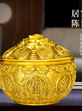 黄铜聚宝盆摆件金蟾储蓄罐带盖铜盆大号家居酒柜办公室装饰礼品