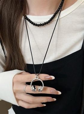 甜酷风耳机吊坠项炼女长款挂脖锁骨炼2025新款颈炼小众设计感配饰