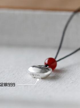好乖的一祇！999足银实心平安银坨坨吊坠 小胖福玛瑙珠小众项炼女