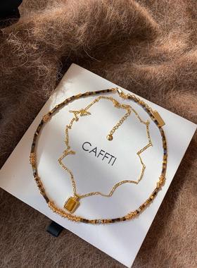 天然虎眼石美拉德吊坠项炼女配饰秋冬双层叠戴大气高档气质毛衣炼