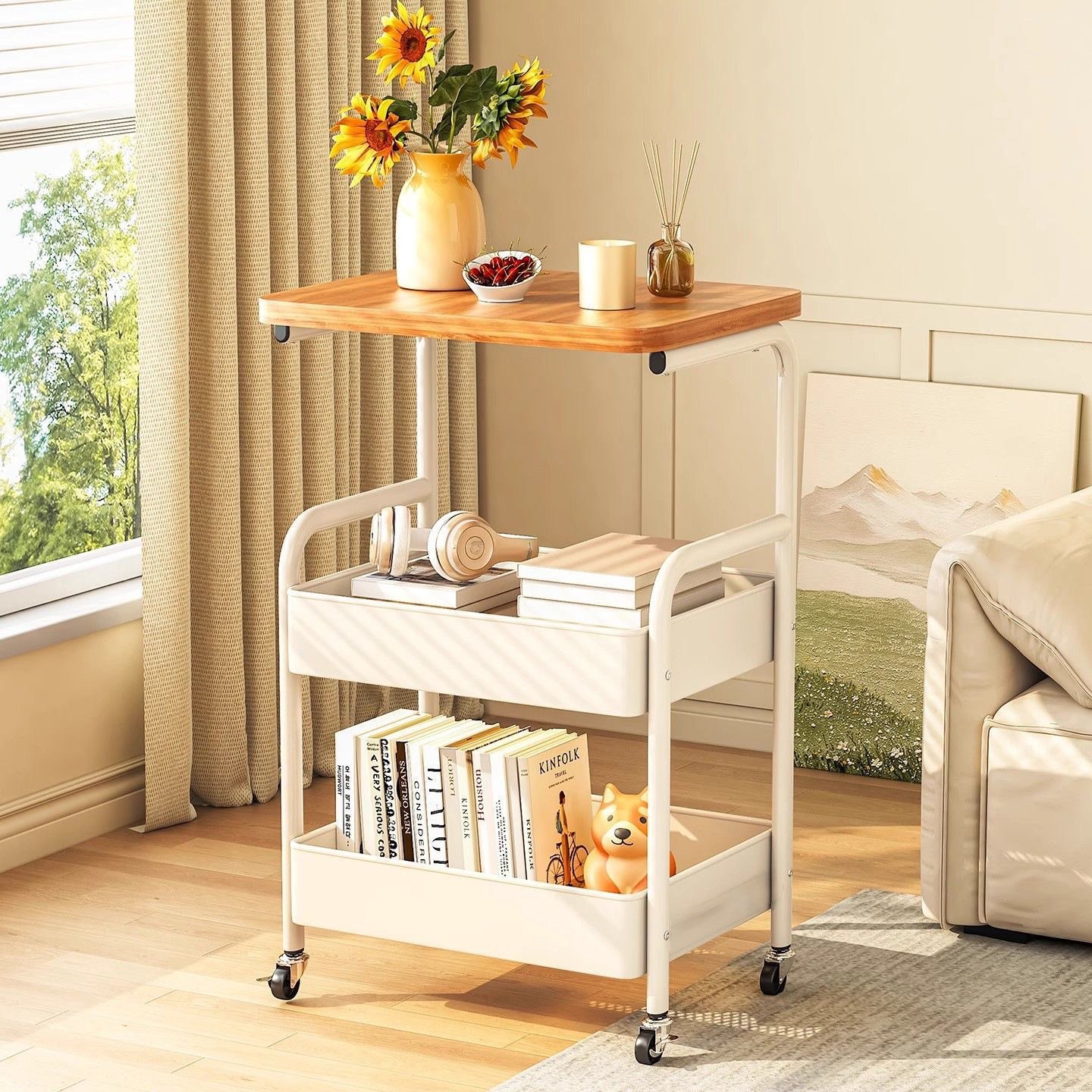 可移动小推车收纳办公桌置物架床头柜客厅沙发边茶几零食收纳架子,淘宝优惠券,粉丝福利购,淘宝优惠卷