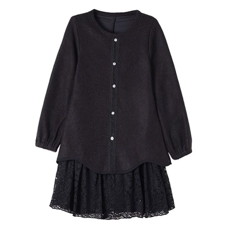 宽松加绒加厚毛衣女2024大码冬季保暖新款高级感显瘦蕾丝拼接上衣,淘宝优惠券,粉丝福利购,淘宝优惠卷