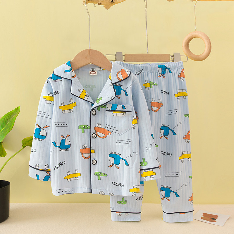 儿童睡衣男童纯棉长袖开衫春秋款男宝宝家居服全棉男孩空调服薄款,淘宝优惠券,粉丝福利购,淘宝优惠卷