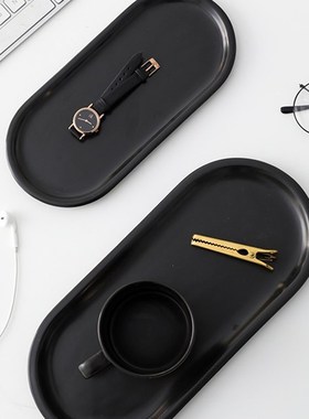 北欧大理石纹金边陶瓷椭圆盘西餐甜品盘首饰收纳盘卫生间香薰托盘