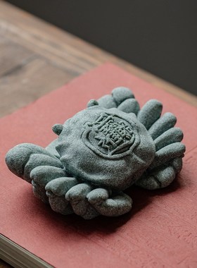 碌心 青砂石摆件逗兽鱼缸造景 国潮螃蟹横财在手办公家居送礼茶宠