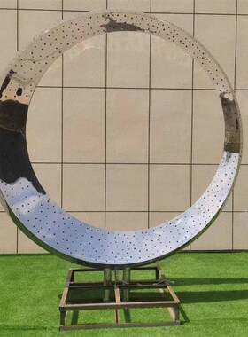 定制圆环月亮雕塑镜面金属拉丝效果小区售楼处公园广场