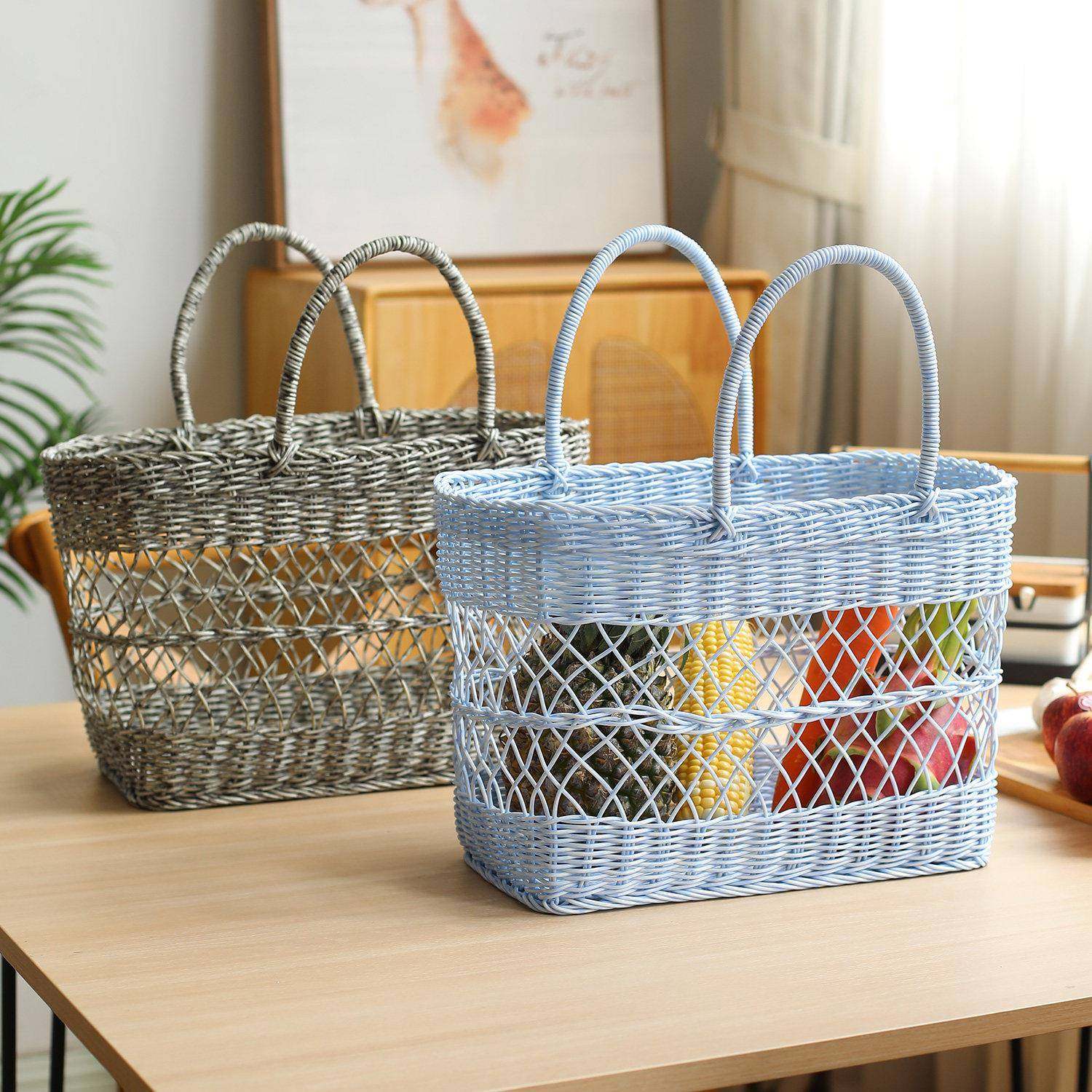 手提菜篮子买菜篮仿藤编购物篮大号网红野餐篮水果蔬菜零食收纳,淘宝优惠券,粉丝福利购,淘宝优惠卷