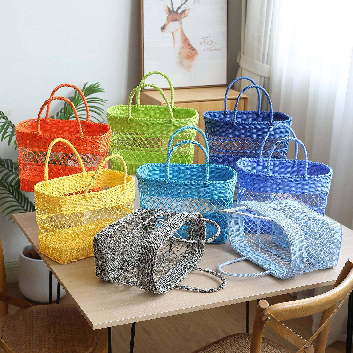 手提菜篮子买菜篮仿藤编购物篮大号网红野餐篮水果蔬菜零食收纳,淘宝优惠券,粉丝福利购,淘宝优惠卷