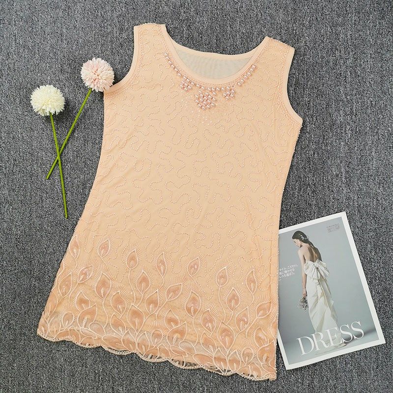 夏吊带背心女中长款网纱蕾丝显瘦外穿宽松钉珠打底衫无袖内搭上衣,淘宝优惠券,粉丝福利购,淘宝优惠卷