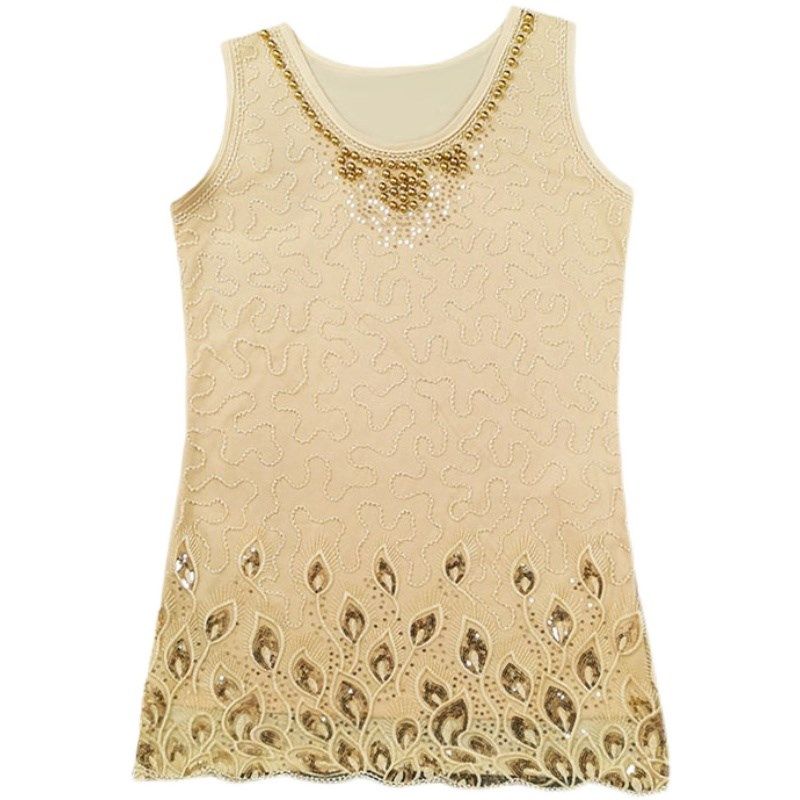 夏吊带背心女中长款网纱蕾丝显瘦外穿宽松钉珠打底衫无袖内搭上衣,淘宝优惠券,粉丝福利购,淘宝优惠卷