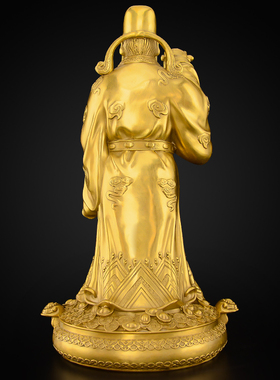 财神爷摆件家用供奉神像店铺办公室公司开业黄铜文财神佛像大号