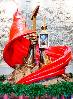 革命雕塑厂家定制纪念展馆红色文化雕像大型石雕红旗火炬爱国摆件