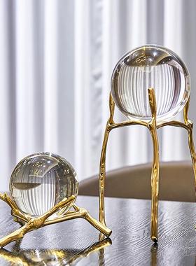 轻奢纯铜招财水晶球摆件客厅电视柜酒柜办公室乔迁礼品装饰品摆设