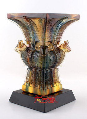 六合春 四羊方尊 琉璃摆件 送老师礼品 送领导生日礼物 贺寿礼品