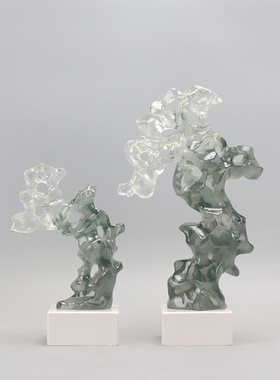 新中式售楼处酒店大厅软装摆件家居客厅电视柜玄关透明太湖石雕塑