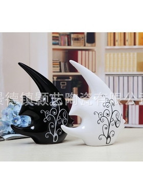 厂家直销家居工艺品摆件 客厅电视柜陶瓷亲嘴鱼 燕子鱼