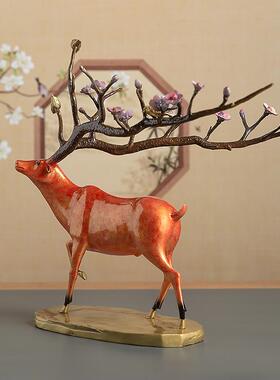 鹿摆件铜梅电GTGYUI77花鹿艺品客厅术玄关酒柜饰视柜博古架家居装