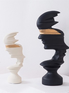 黑白哑光抽象人物现代售楼部酒店玄关电视柜树脂雕塑装饰