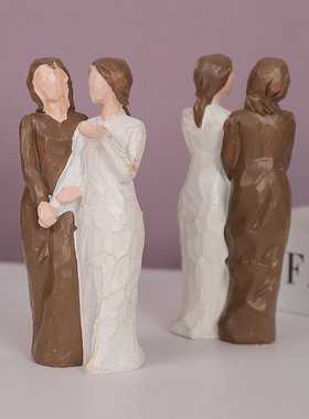 创意北欧风姐妹情深树脂摆件抽象艺术人物雕像装饰品闺蜜纪念礼物