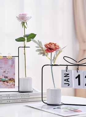 现代风家居客厅桌面日历书桌创意铁艺水养插装饰品
