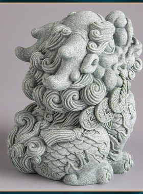 器物志招财麒麟客厅玄关业礼品青砂石鱼缸装饰造景茶宠摆设