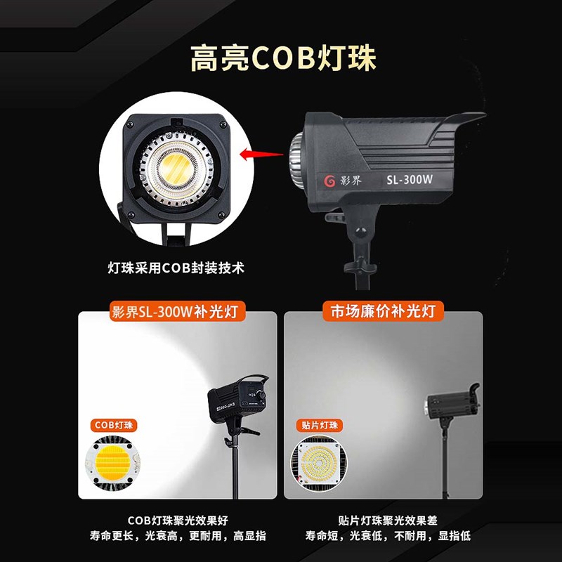 影界SL300W  LED补光灯视频拍摄影棚摄影灯太阳灯深抛补光灯 - 图3