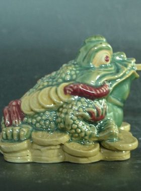金蟾蜍金蝉招财摆件 旺财办公桌面动物摆设 陶瓷工艺生日老人礼物