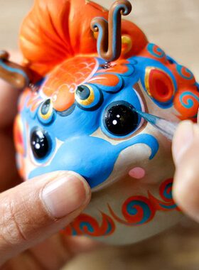 吉兔坊北京特色2024龙年新品贺岁生肖龙手工泥彩塑国潮摆件伴手礼