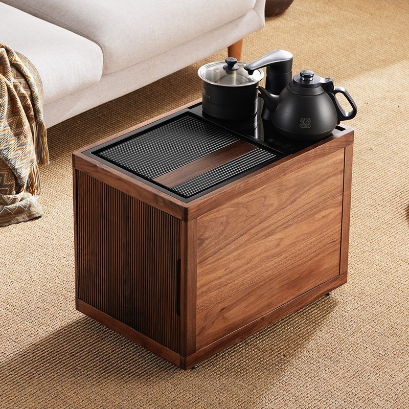 北美黑胡桃边柜中古茶几推车带轮移动边几沙发边几U边柜实木茶水 - 图2