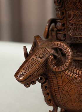 朱府铜艺紫铜《小四羊方尊》桌面摆件装饰品开业铜艺品