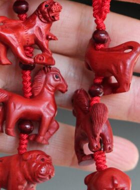 桃木雕刻生肖三合六合吊坠红绳本命年猴鸡鼠猪兔羊虎马狗蛇牛猴龙