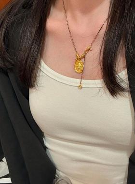 黄财神吊坠项炼新中式招财转运手工编绳锁骨炼毛衣炼轻奢高级感女