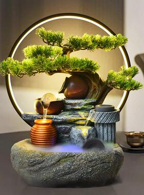 山水景观桌面风水轮招财假山循环水乔迁新居礼品装饰喷泉流水摆件