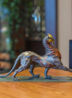 铜之美铜狮子摆件山海经神兽雄狮工艺术品办公室桌装饰礼品送领导