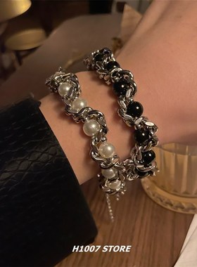 重工款串珠缠绕钛钢男款手链女小众设计感嘻哈冷淡风手串手腕饰品