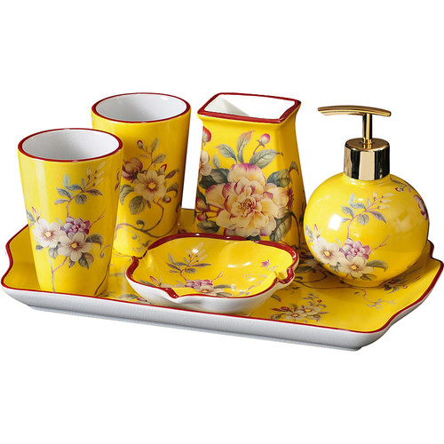 陶瓷家用刷牙杯牙缸套装酒店民宿漱口杯牙杯牙刷架肥皂盒洗漱套件 - 图3