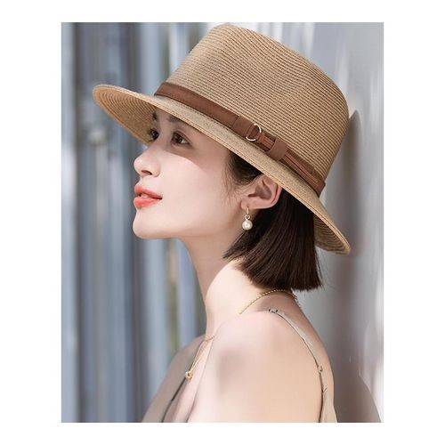 巴拿马草帽女款夏季出游海边百搭防晒太阳帽子气质时尚礼帽爵士帽 - 图3