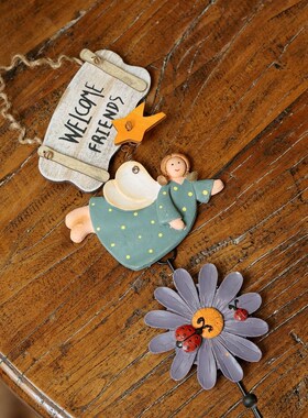 美式乡村复古彩色天使挂牌装饰挂饰挂件餐厅客厅玄关家居饰品摆件