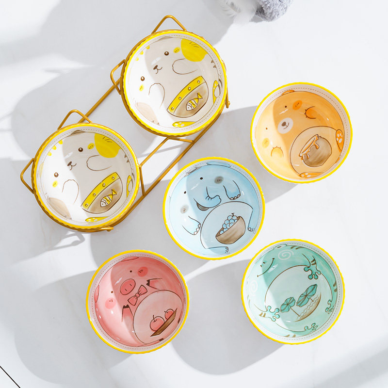 宠物猫碗陶瓷高脚护颈双碗防打翻猫狗食盆饮水粮碗倾斜架保护颈椎,淘宝优惠券,粉丝福利购,淘宝优惠卷