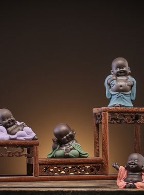 创意紫砂招财弥勒笑佛家居装饰品摆件办公室客厅工艺品造景摆设