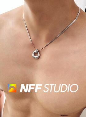 NFF潮实心环扣项链男冷淡风高级设计感情侣嘻哈钛钢窄刀片锁骨链