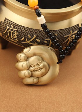 黄铜文玩手把件长寿弥勒手把件貔貅吊牌随身盘玩物件鱼跃龙门吊牌