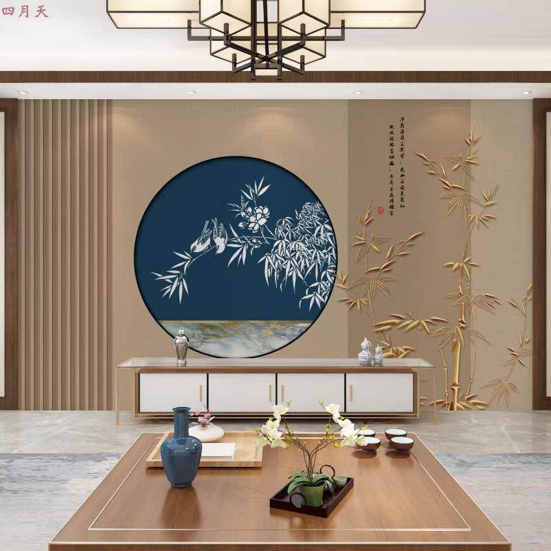 新中式浮雕花鸟电视背景墙布客厅沙发招财麋鹿壁画卧室影视墙壁布,淘宝优惠券,粉丝福利购,淘宝优惠卷