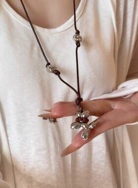 编织绳气球小狗吊坠项炼女皮绳可调节长款个性时尚春秋百搭毛衣炼