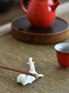 陶瓷迷你动物小鹿微景观流水器配件茶道桌面盆景园艺车载装饰配件