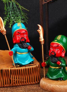 新款Q版关公汽车摆件客厅玄关桌面小摆件树脂工艺品配饰直供