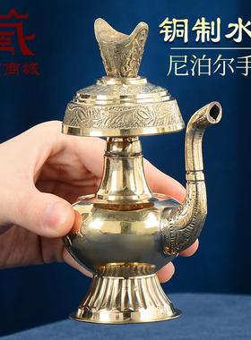 尼泊尔手工贲巴壶铜净水瓶室内家用雕花奔巴壶桌面宝瓶摆件