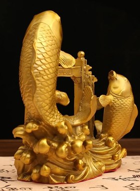 鱼跃龙门黄铜摆件鲤鱼家居客厅乔迁送礼装饰品办公室学子考生祝福