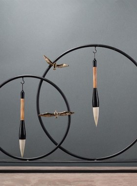 新中式创意毛笔架摆件样板房办公桌面家居书房软装饰客厅玄关摆设